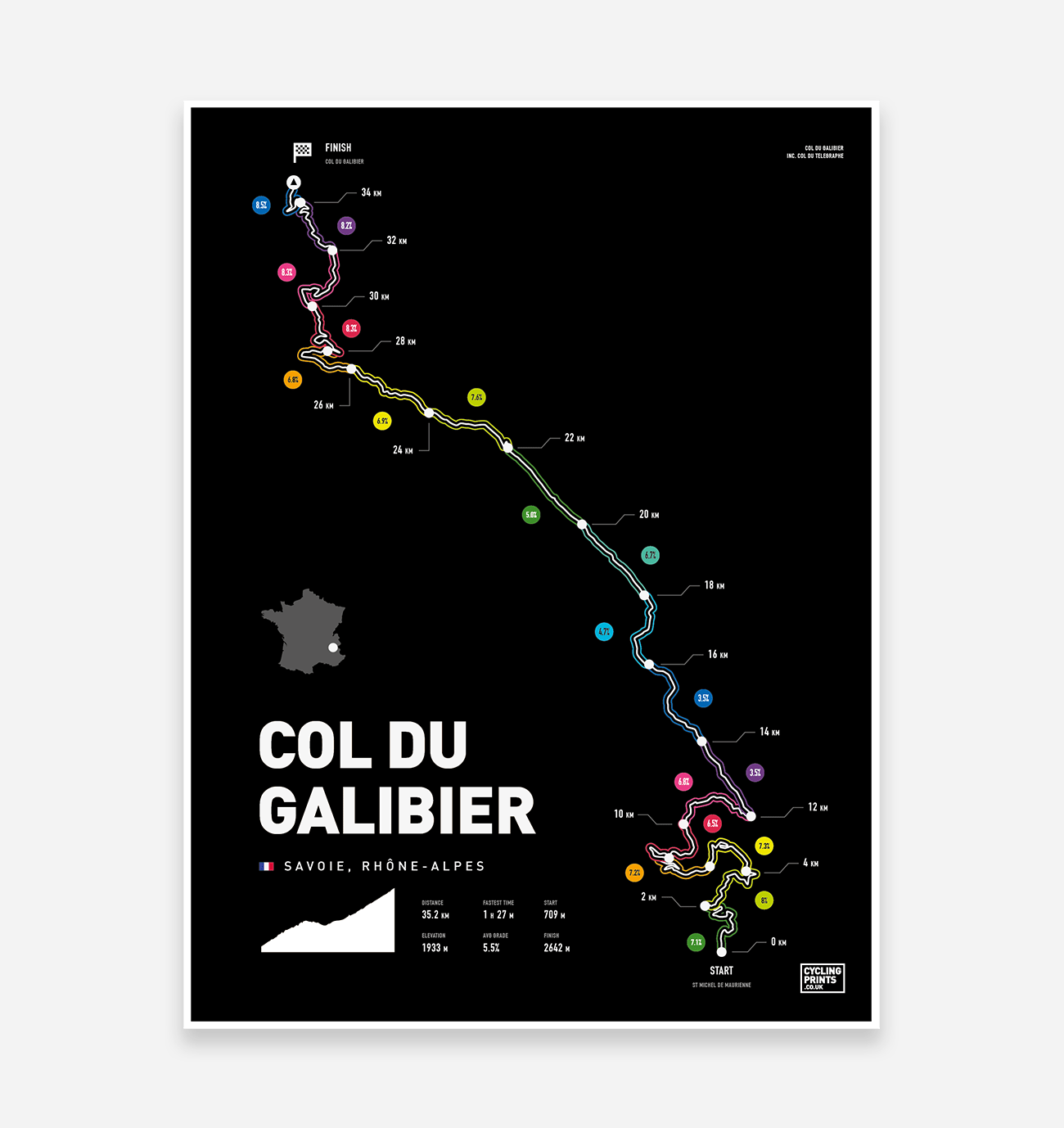 Col Du Galibier Art Print TrailMaps