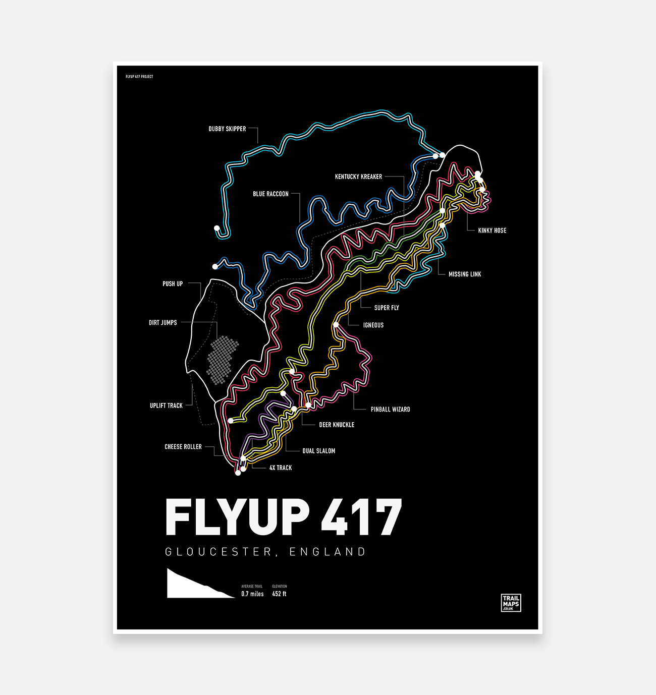 Flyup 417 Bike Park Art Print - TrailMaps.co.uk