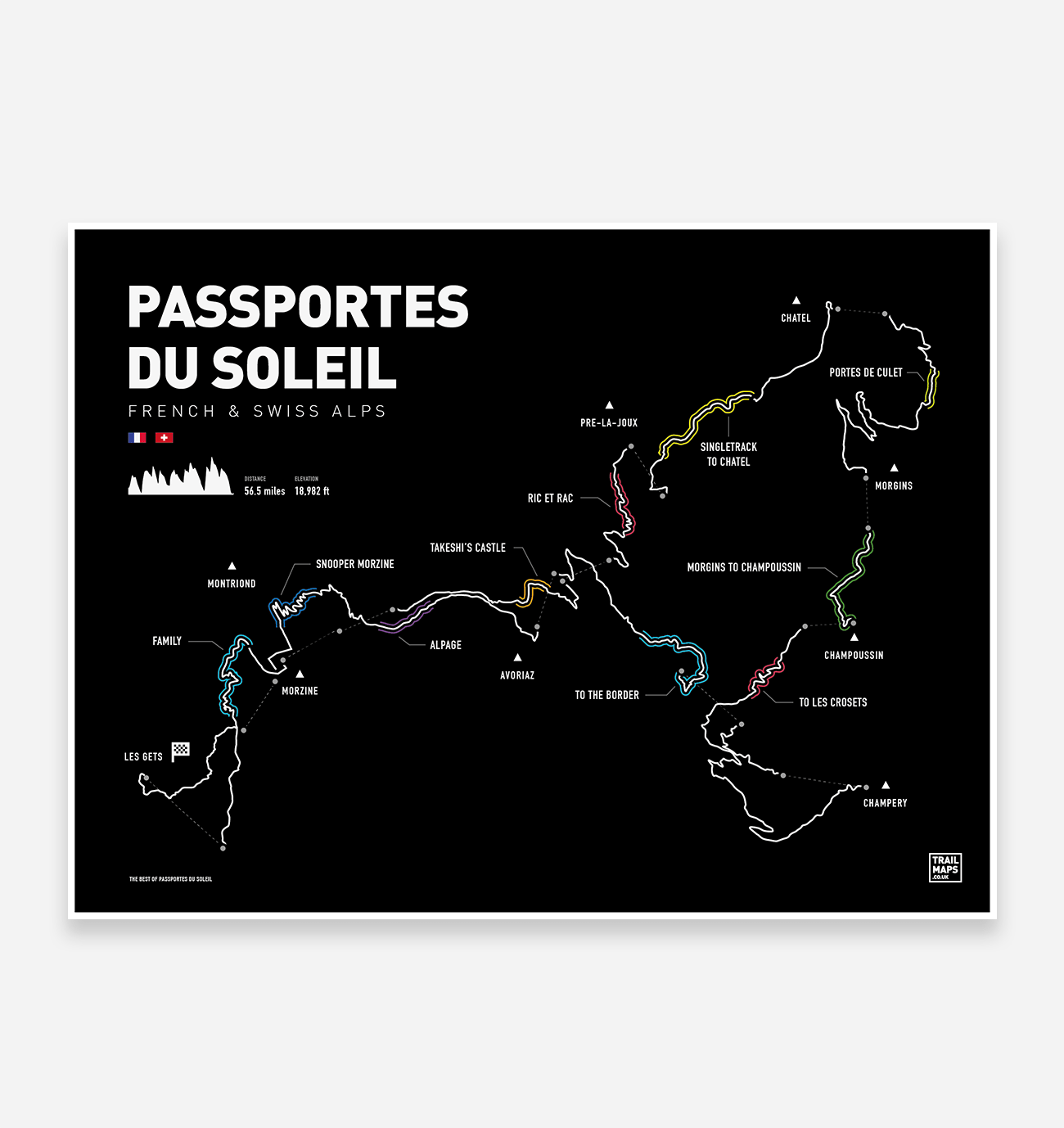 Passportes Du Soleil Art Print - TrailMaps.co.uk