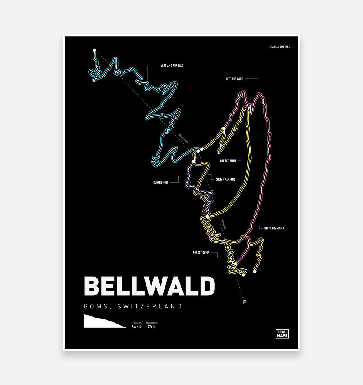 Bellwald Mountain Bike Art Print - TrailMaps
