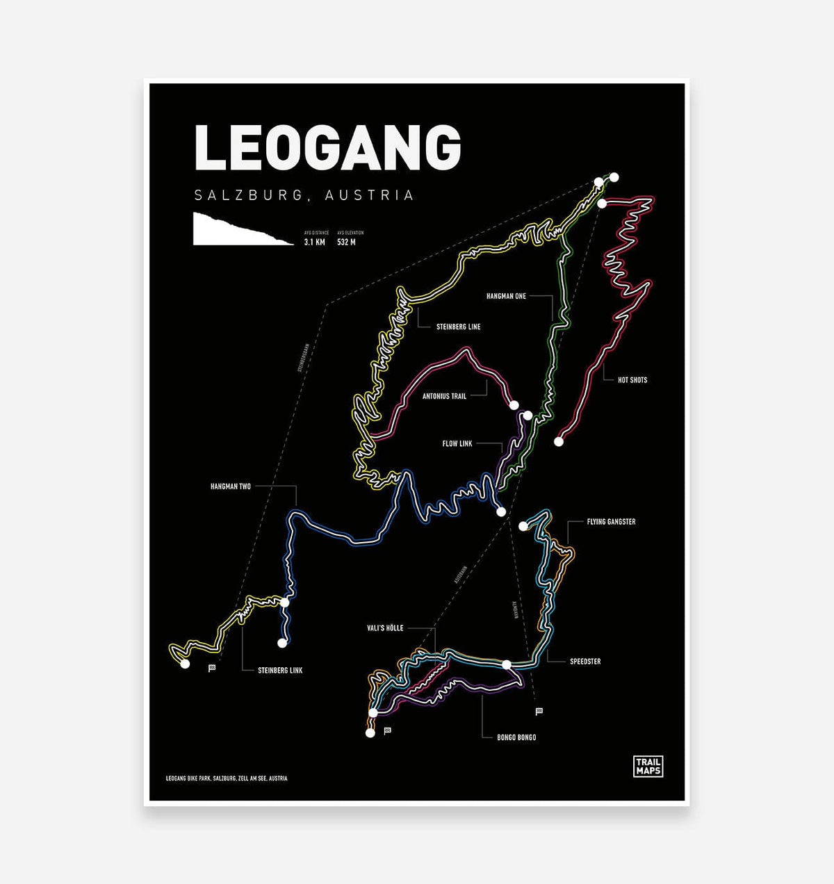 Leogang Saalbach Bike Park Art Print - TrailMaps