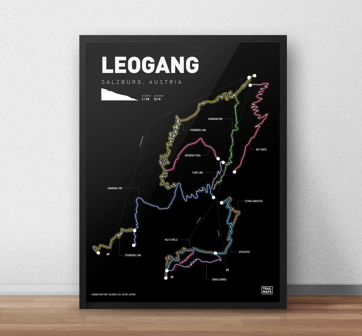Leogang Saalbach Bike Park Art Print - TrailMaps