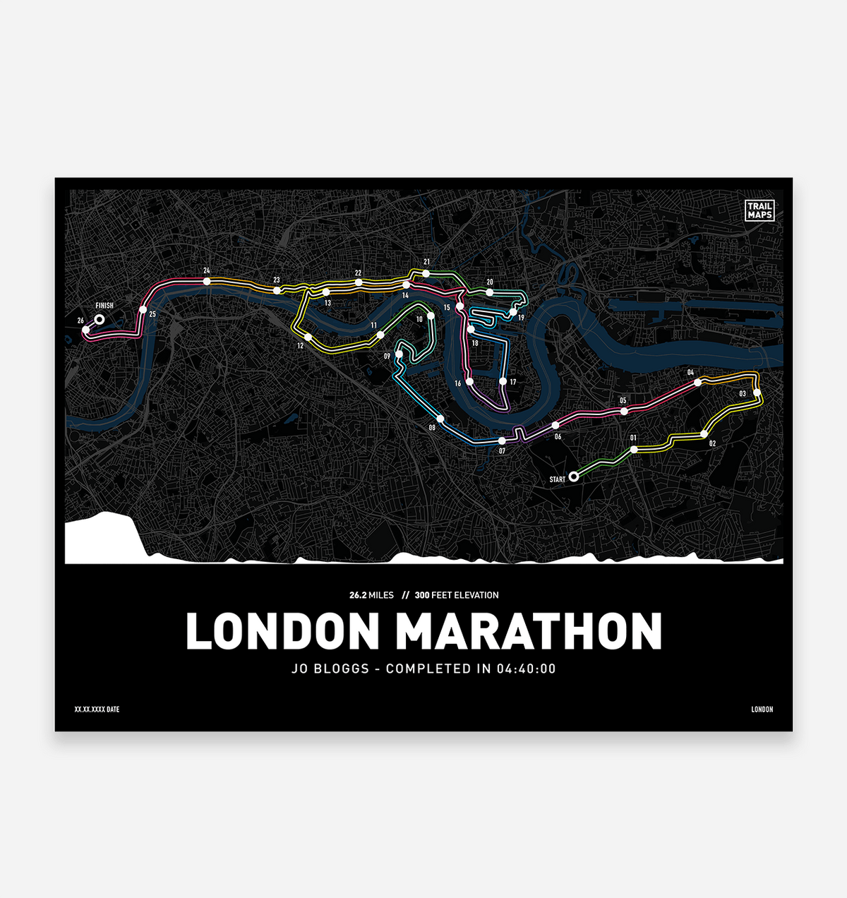 London Marathon Personalised Art Print - TrailMaps