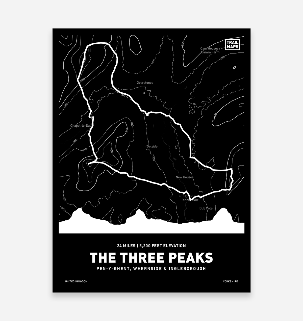 Yorkshire Three Peaks Challenge - Black - TrailMaps