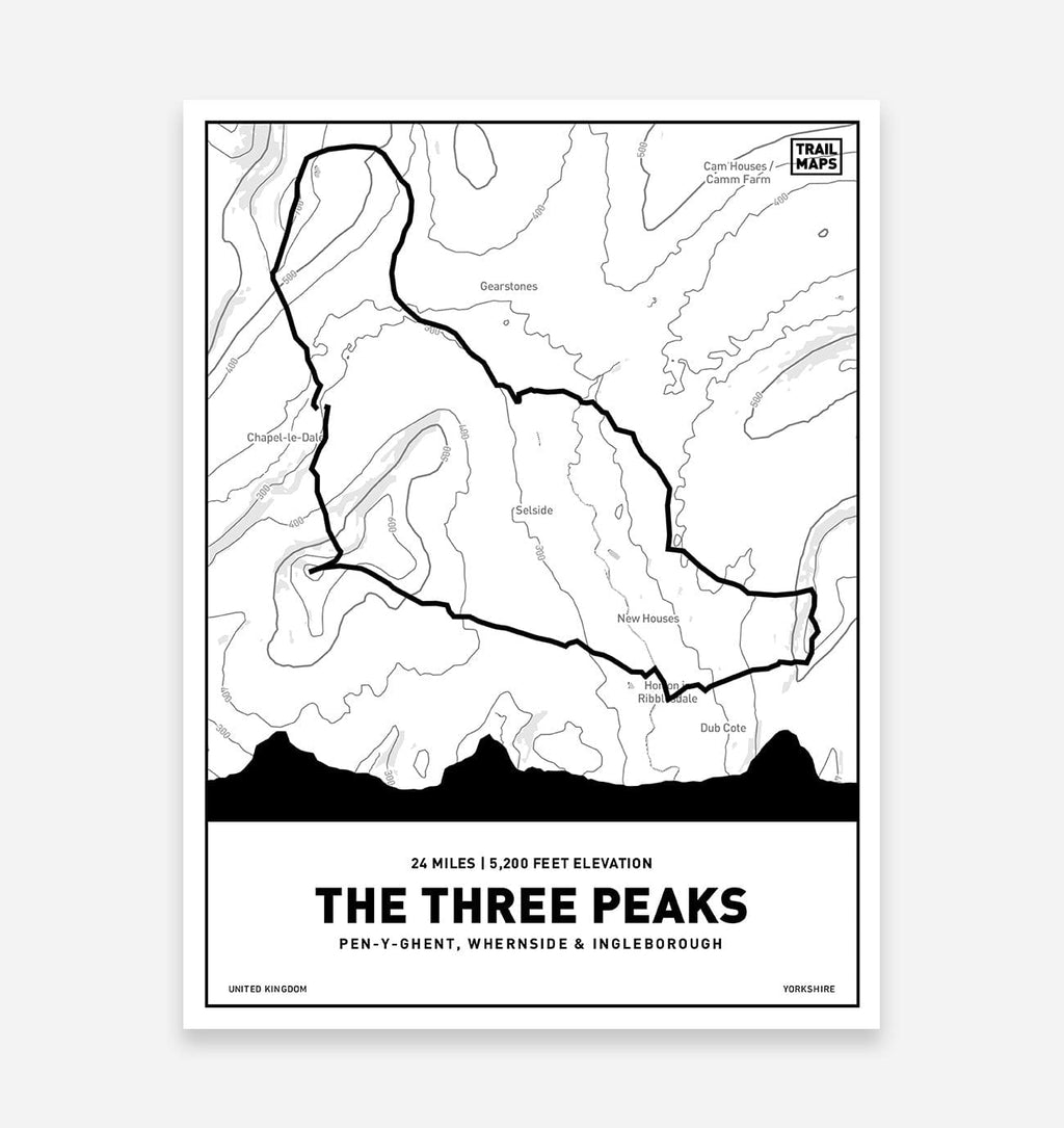 Yorkshire Three Peaks Challenge - White - TrailMaps
