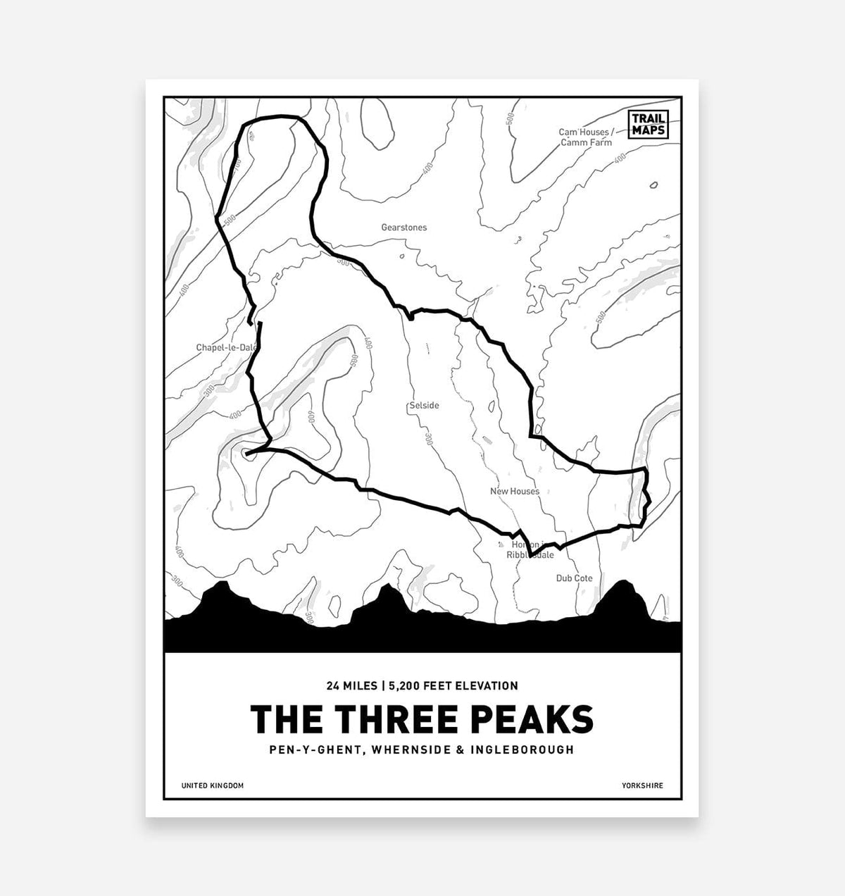 Yorkshire Three Peaks Challenge - White - TrailMaps