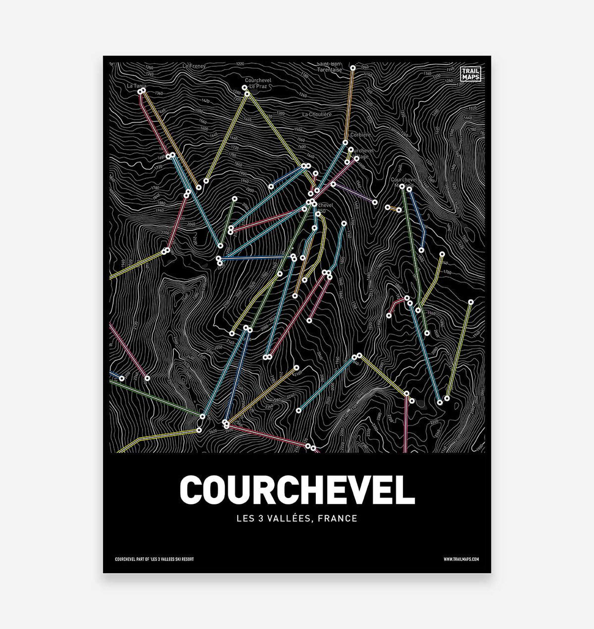 Courchevel Ski Lifts Art Print - TrailMaps