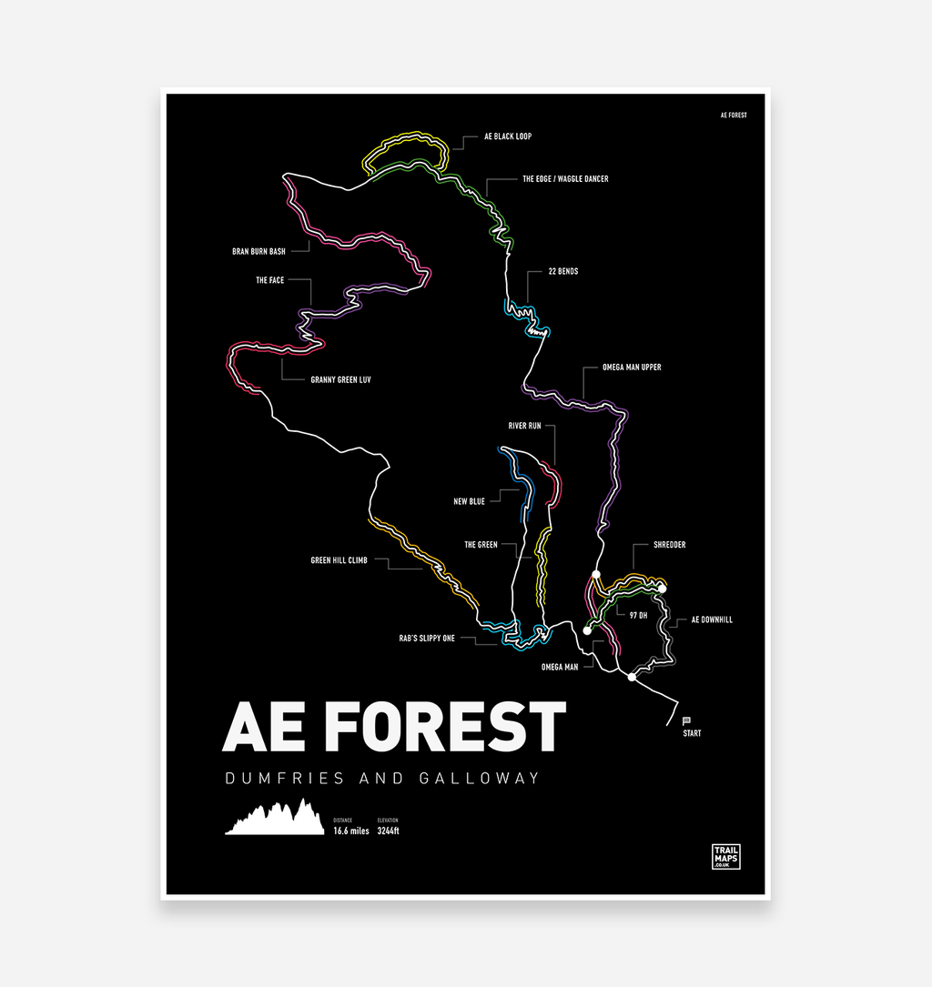 Ae Forest Mountain Bike Trail Art Print - TrailMaps