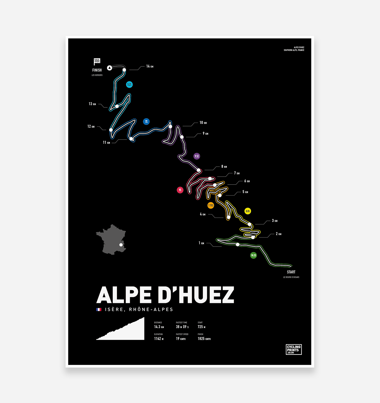 Alpe D'Huez | Art Print - TrailMaps.co.uk