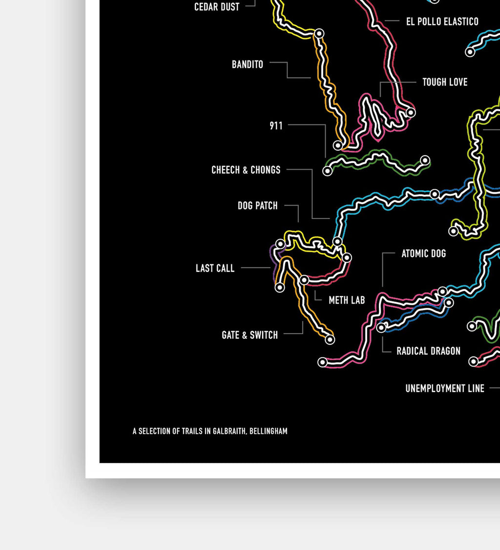 Bellingham Washington Mountain Bike Art Print - TrailMaps