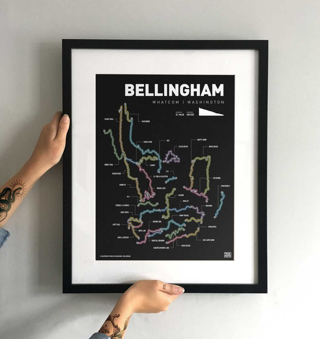 Bellingham Washington Mountain Bike Art Print - TrailMaps