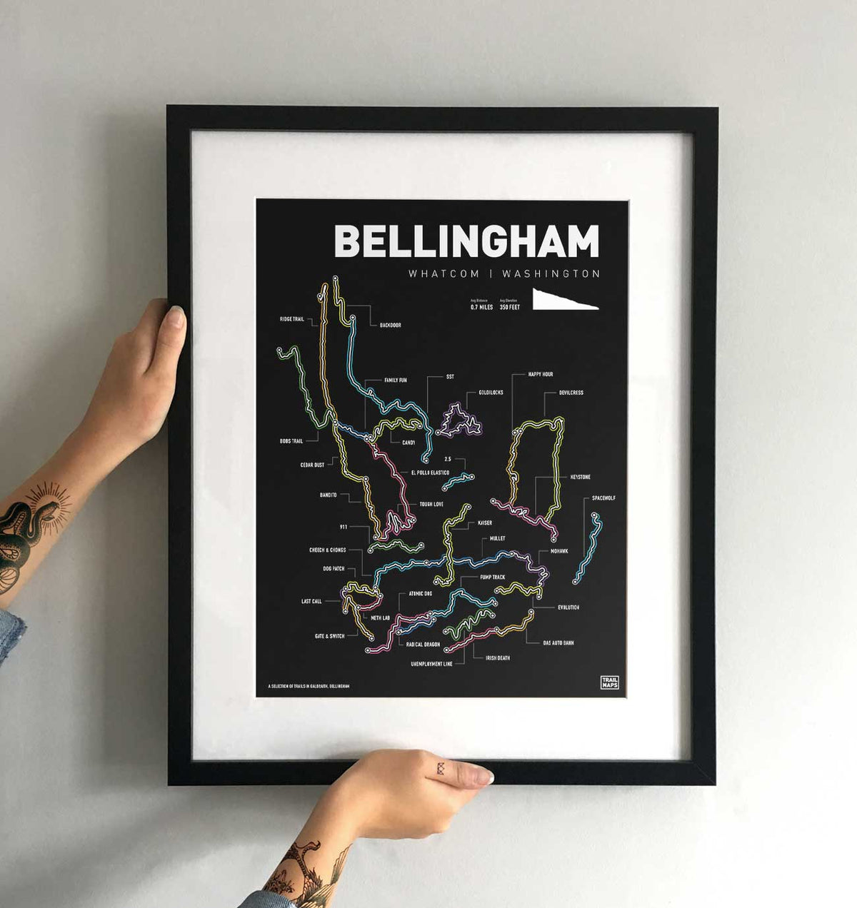 Bellingham Washington Mountain Bike Art Print - TrailMaps