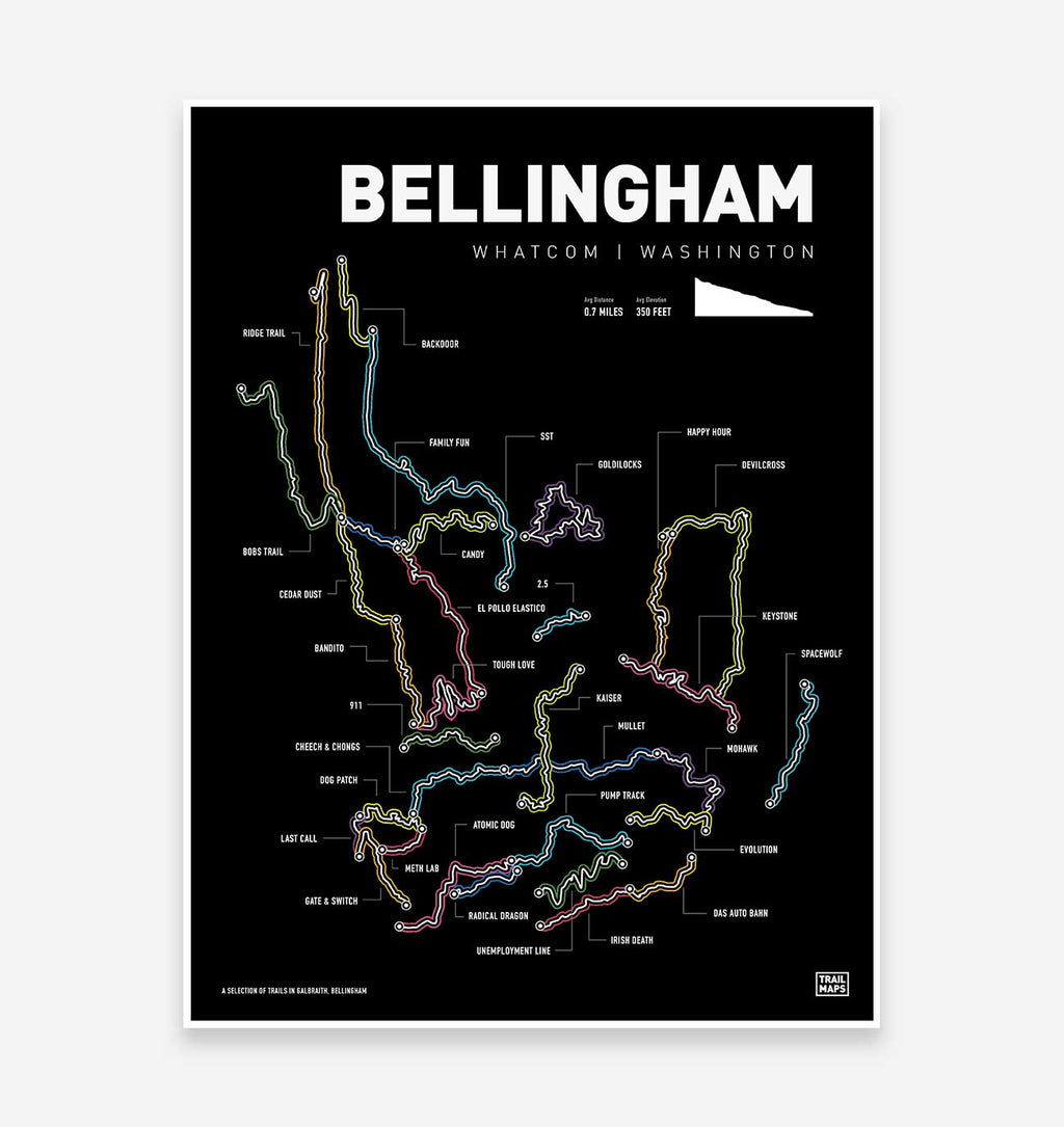 Bellingham Washington Mountain Bike Art Print - TrailMaps