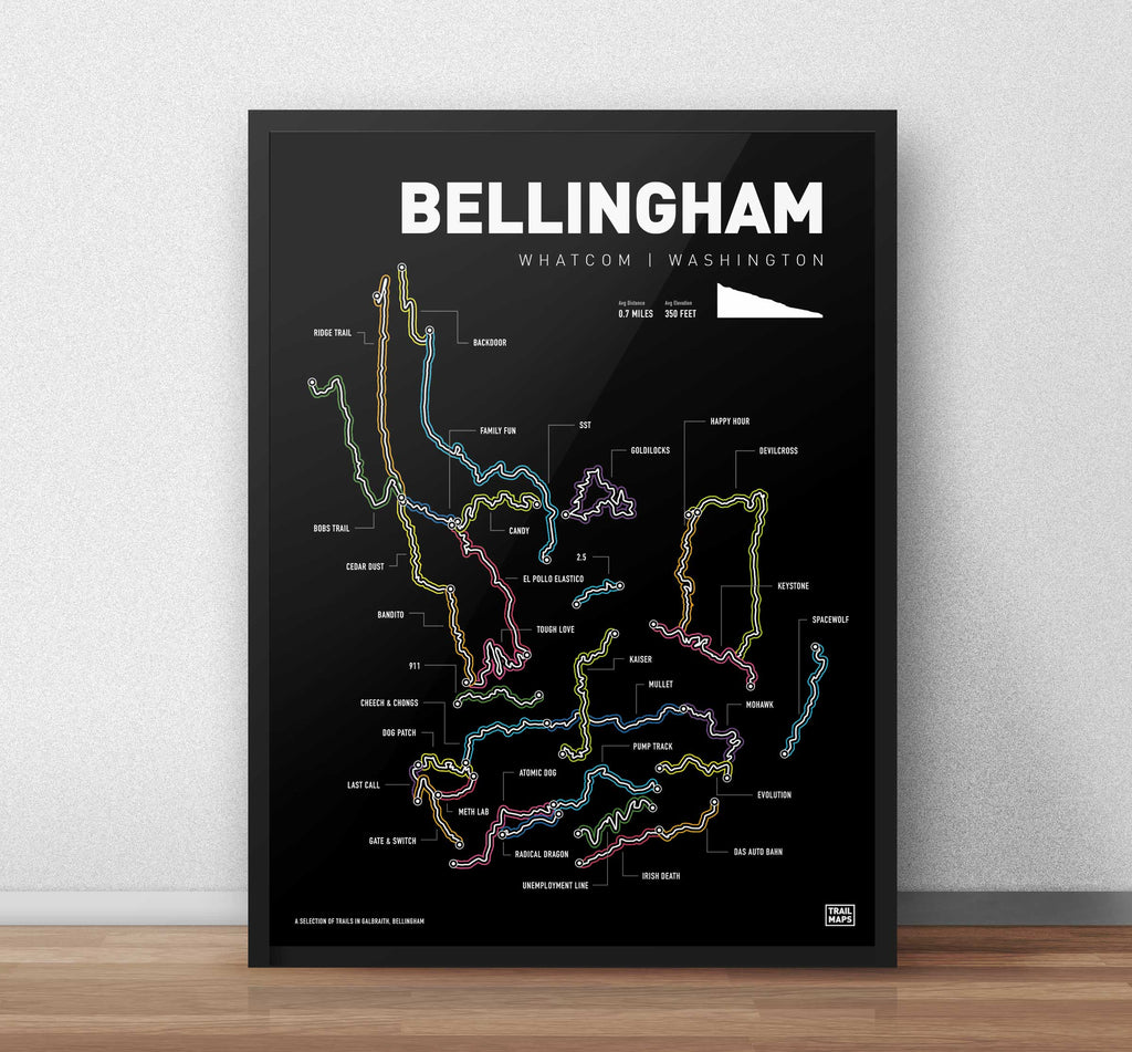 Bellingham Washington Mountain Bike Art Print - TrailMaps