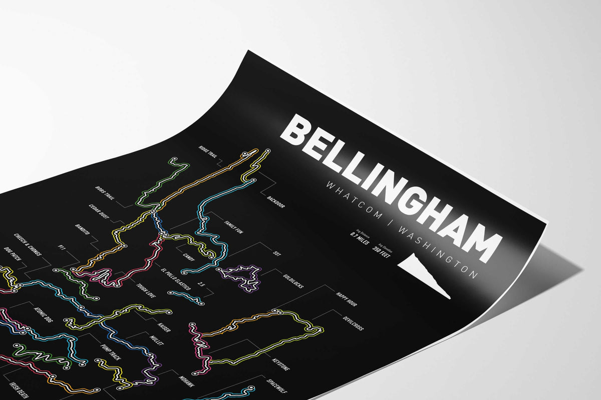 Bellingham Washington Mountain Bike Art Print - TrailMaps
