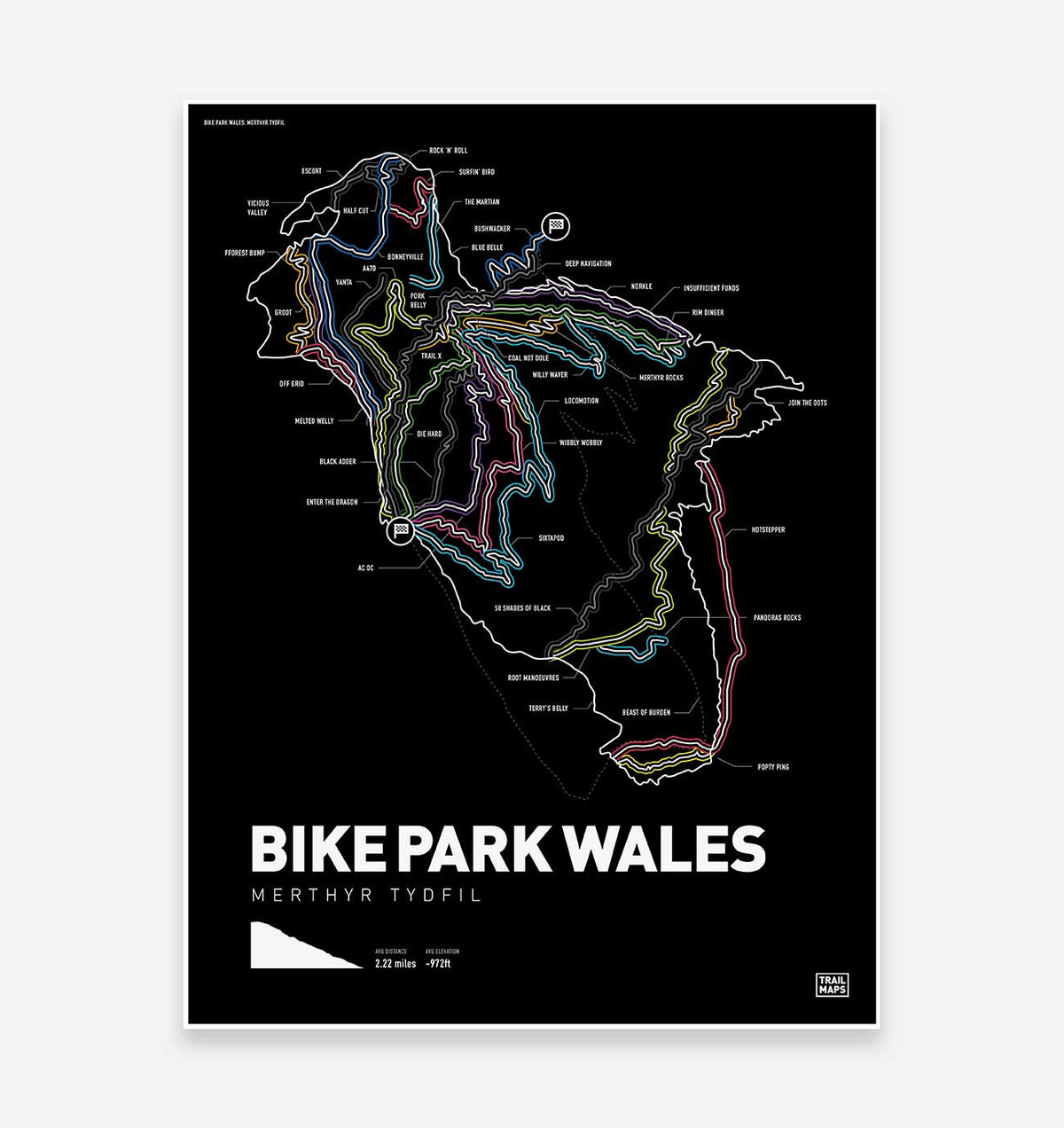Bike Park Wales Art Print - TrailMaps