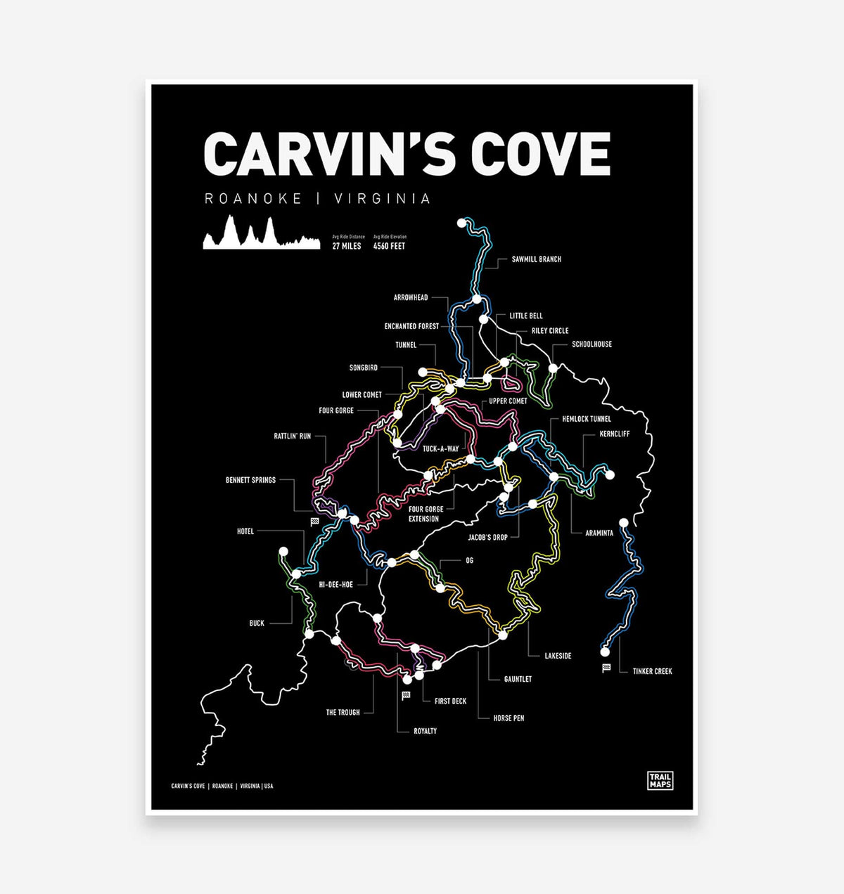 Carvin's Cove Virginia Mountain Bike Art Print - TrailMaps