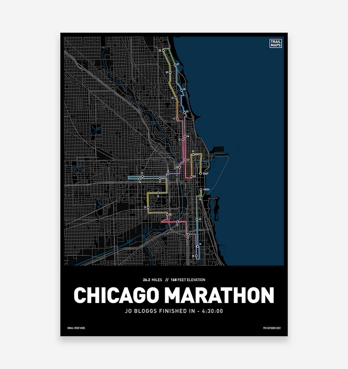 Chicago Marathon 2022 Personalised Art Print - TrailMaps