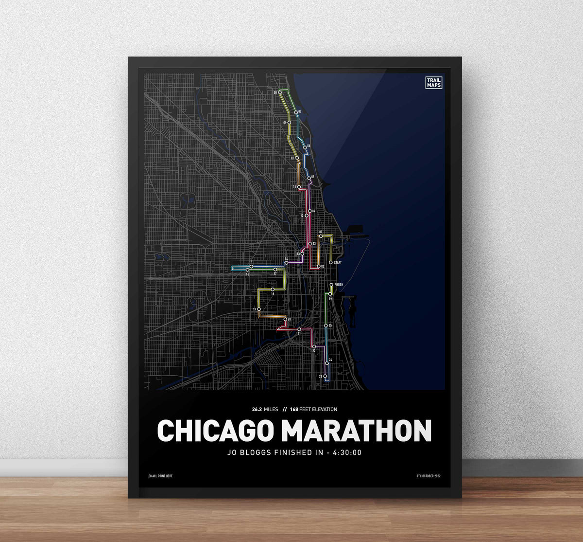 Chicago Marathon 2022 Personalised Art Print - TrailMaps