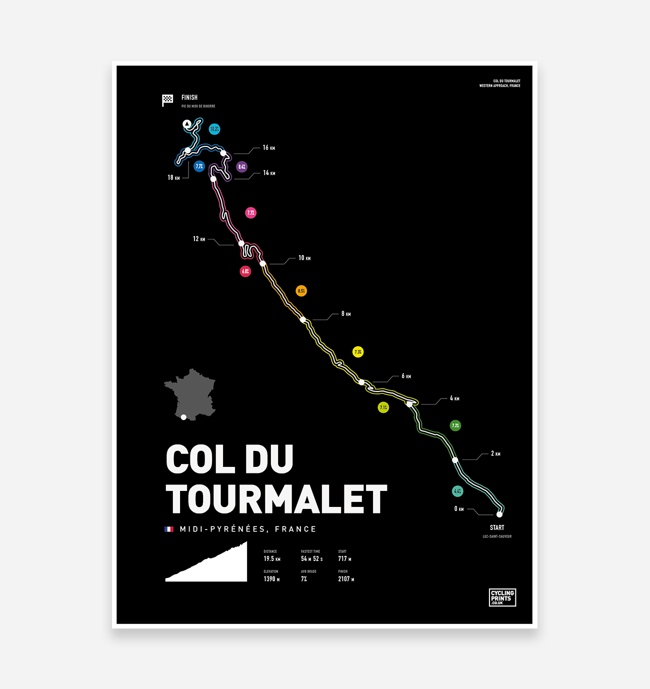 Col Du Tourmalet | Art Print - TrailMaps.co.uk