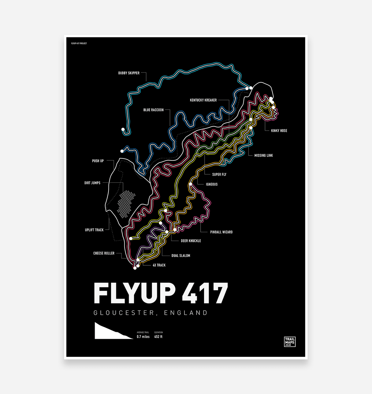 Flyup 417 Bike Park Art Print - TrailMaps.co.uk