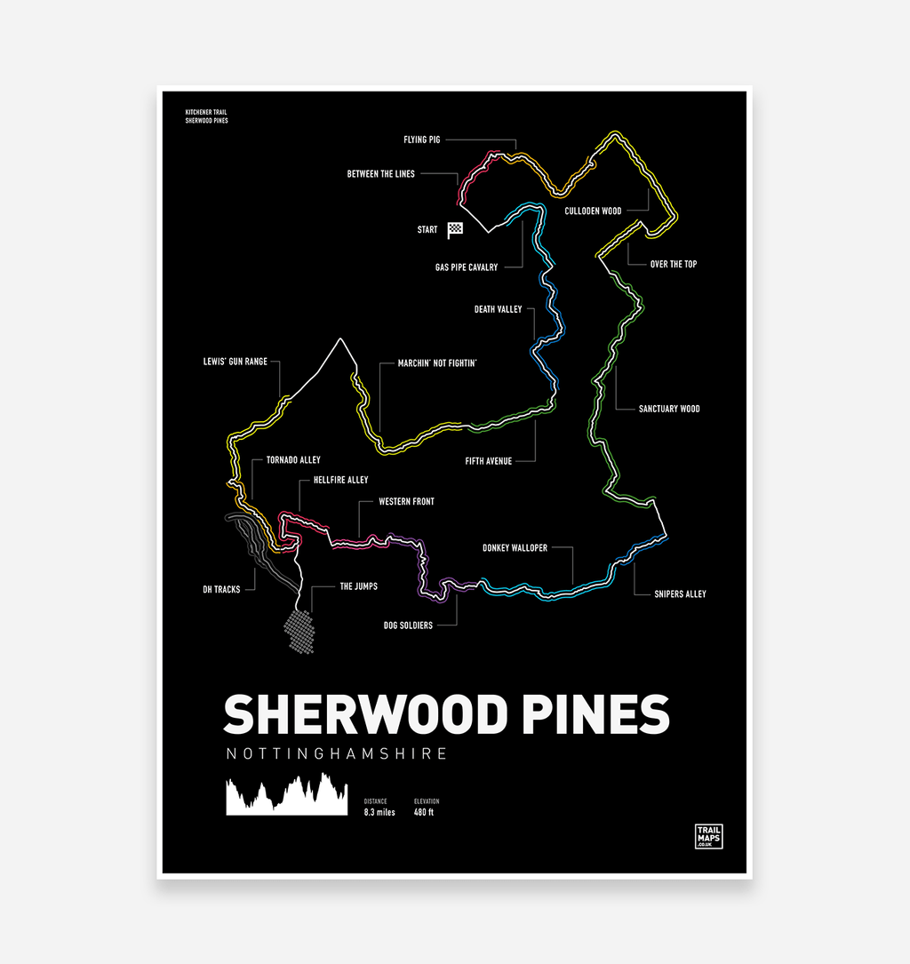 Sherwood Pines Kitchener Trail MTB Art Print - TrailMaps