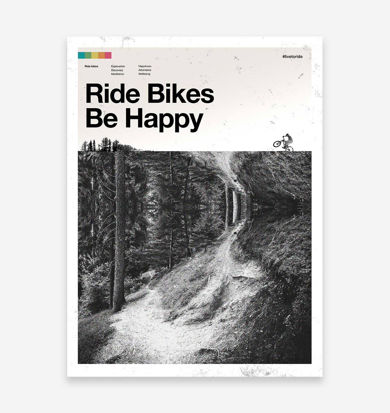 Ride Bikes Be Happy Art Print - TrailMaps.co.uk