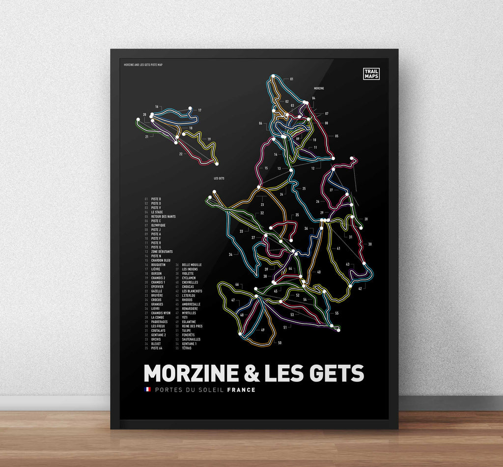 Morzine and Les Gets Ski Snowboard Piste Art Print - TrailMaps