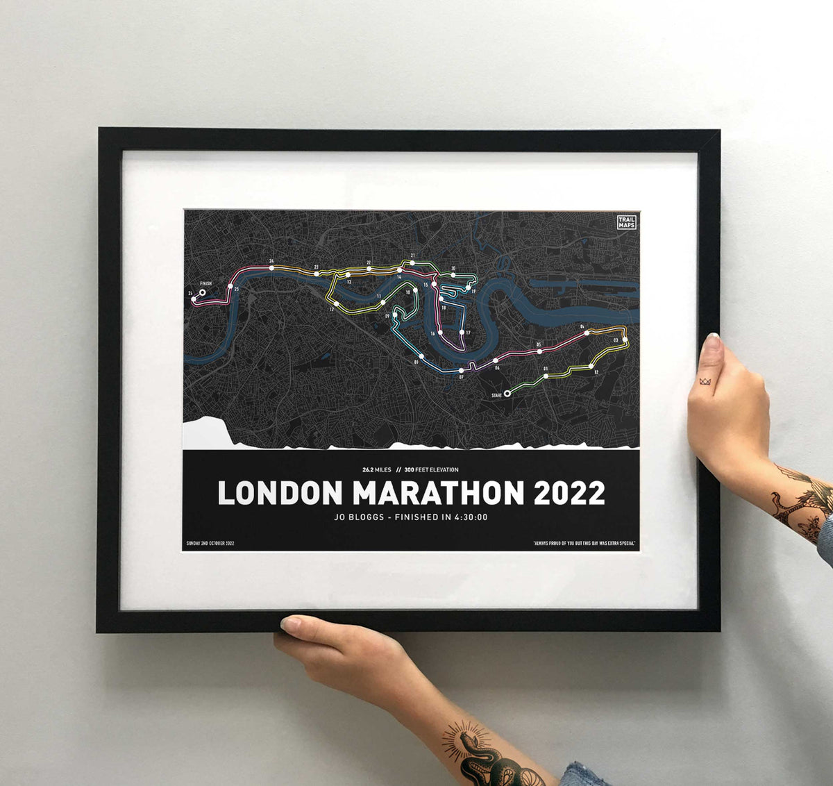 London Marathon 2022 Personalised Art Print - TrailMaps