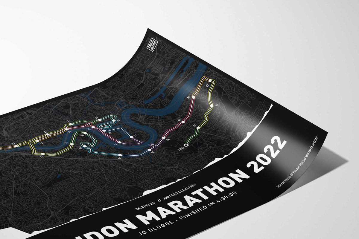 London Marathon 2022 Personalised Art Print - TrailMaps