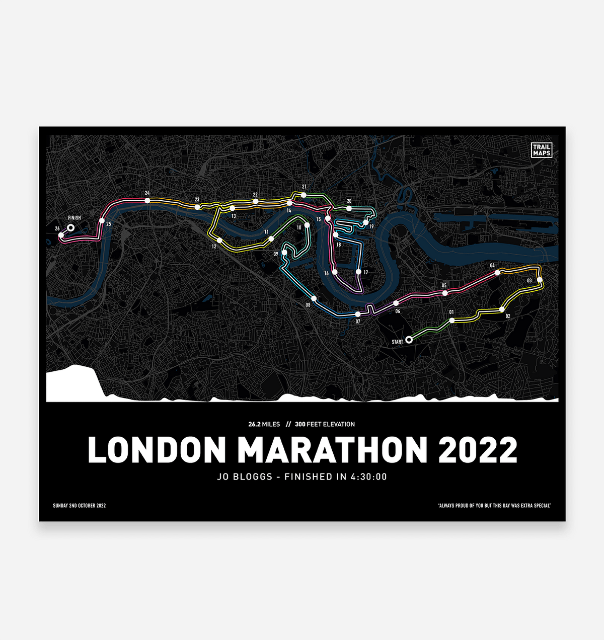 London Marathon 2022 Personalised Art Print - TrailMaps