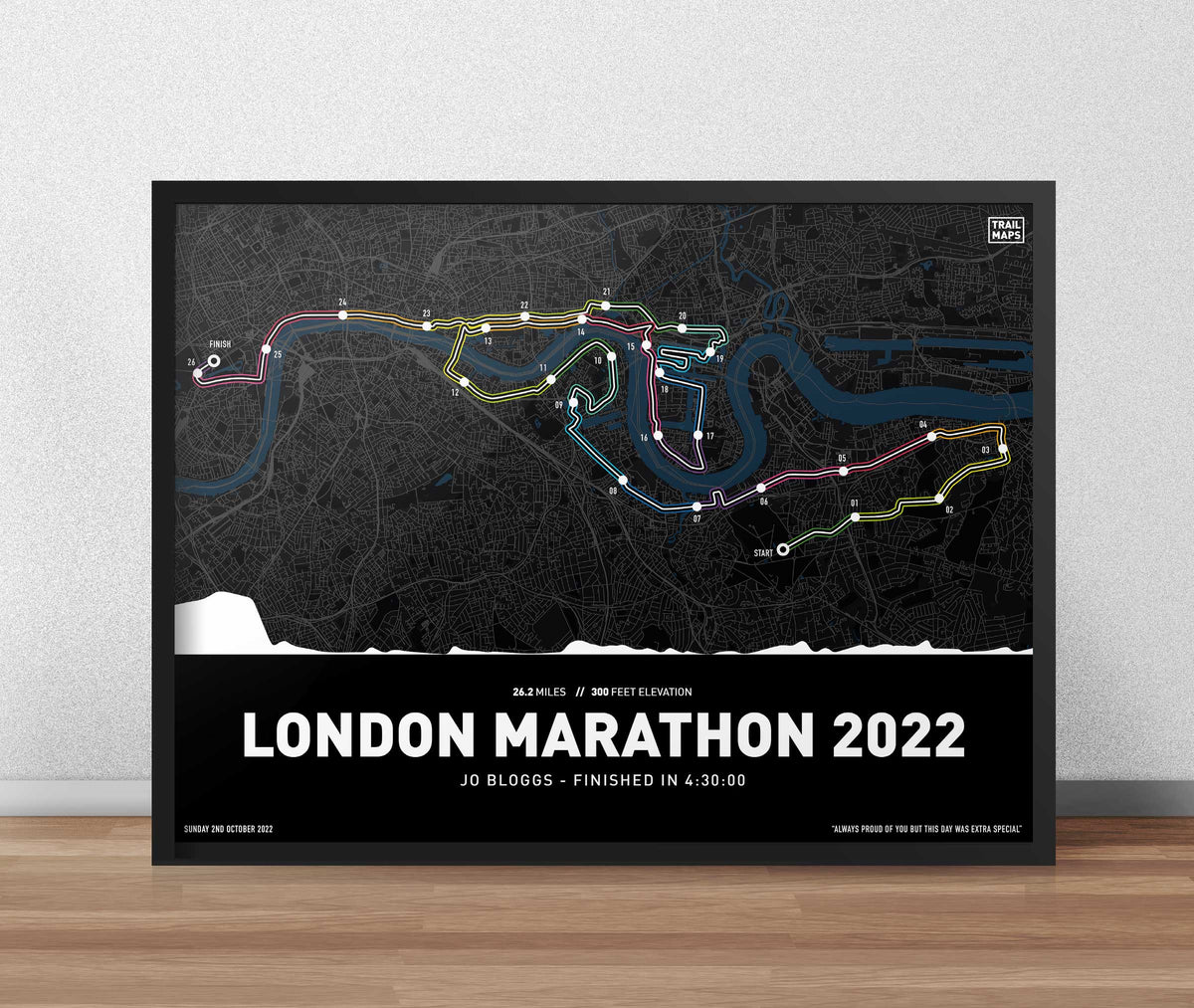 London Marathon 2022 Personalised Art Print - TrailMaps