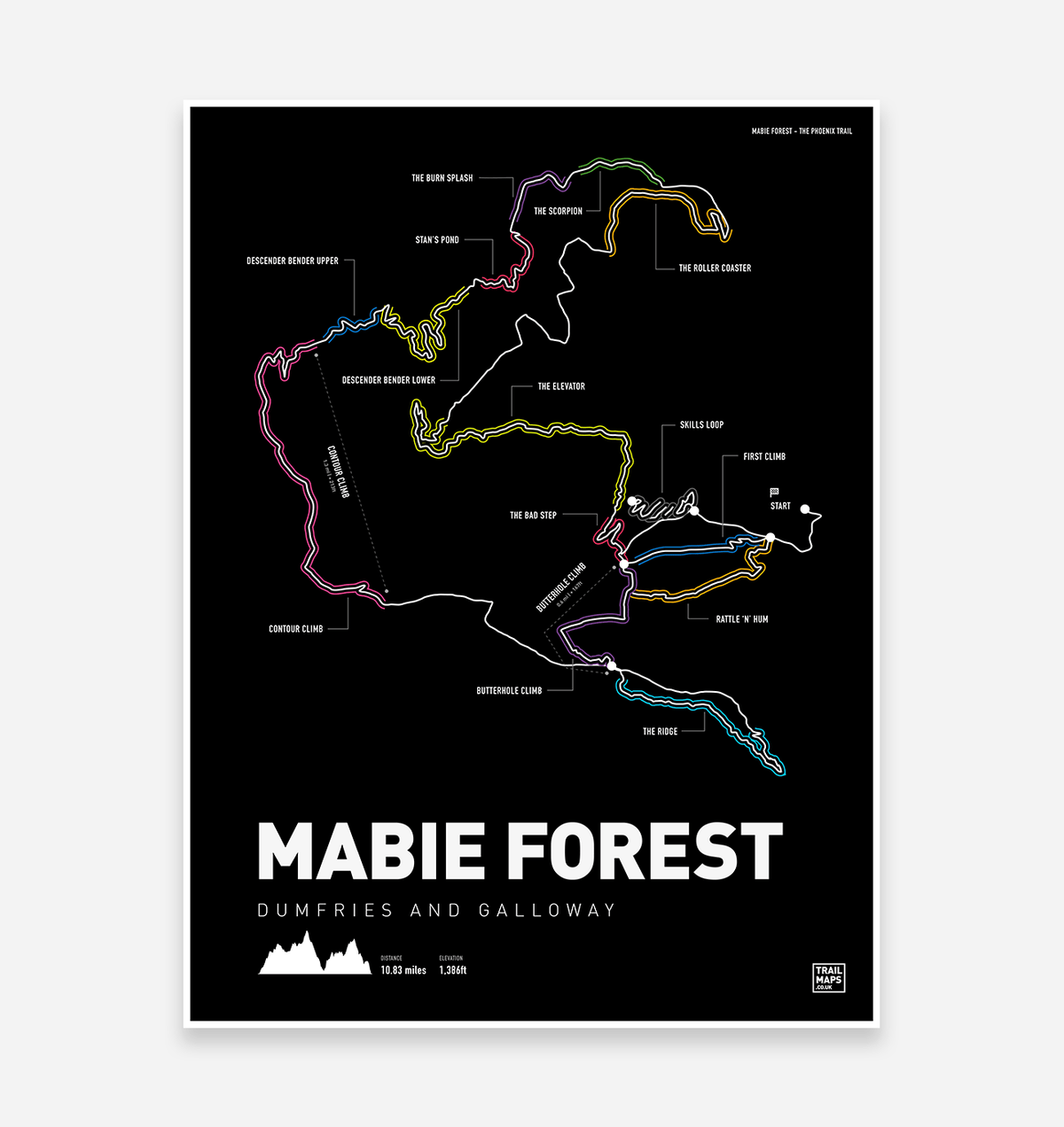 Mabie Forest Mountain Bike Trail Art Print - TrailMaps
