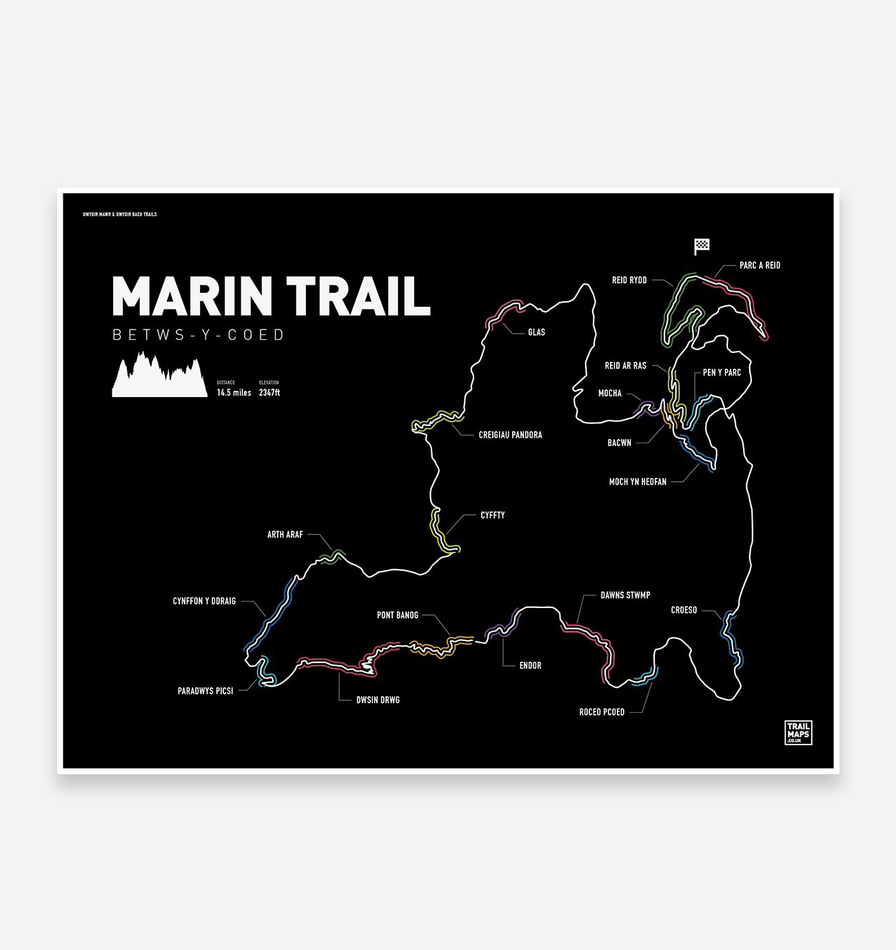 Marin Trail (Gwydir Mawr) Art Print - TrailMaps.co.uk