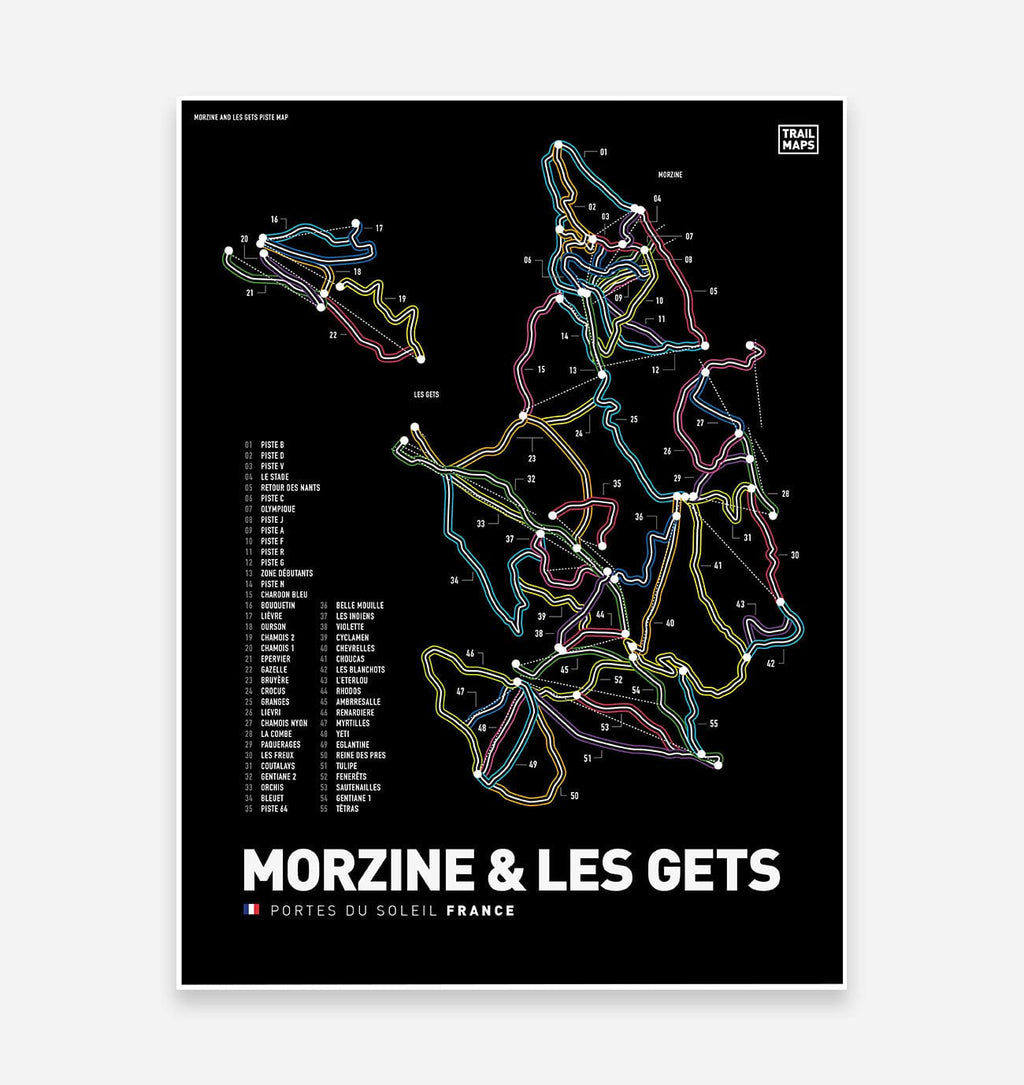 Morzine and Les Gets Ski Snowboard Piste Art Print - TrailMaps