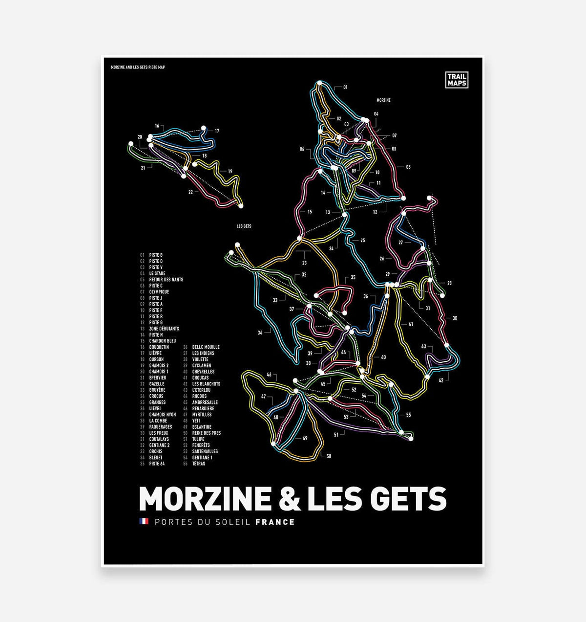 Morzine and Les Gets Ski Snowboard Piste Art Print - TrailMaps