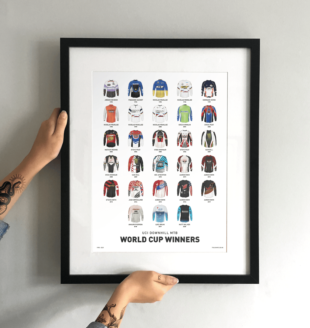 World Cup Downhill Winners Art Print - White - TrailMaps