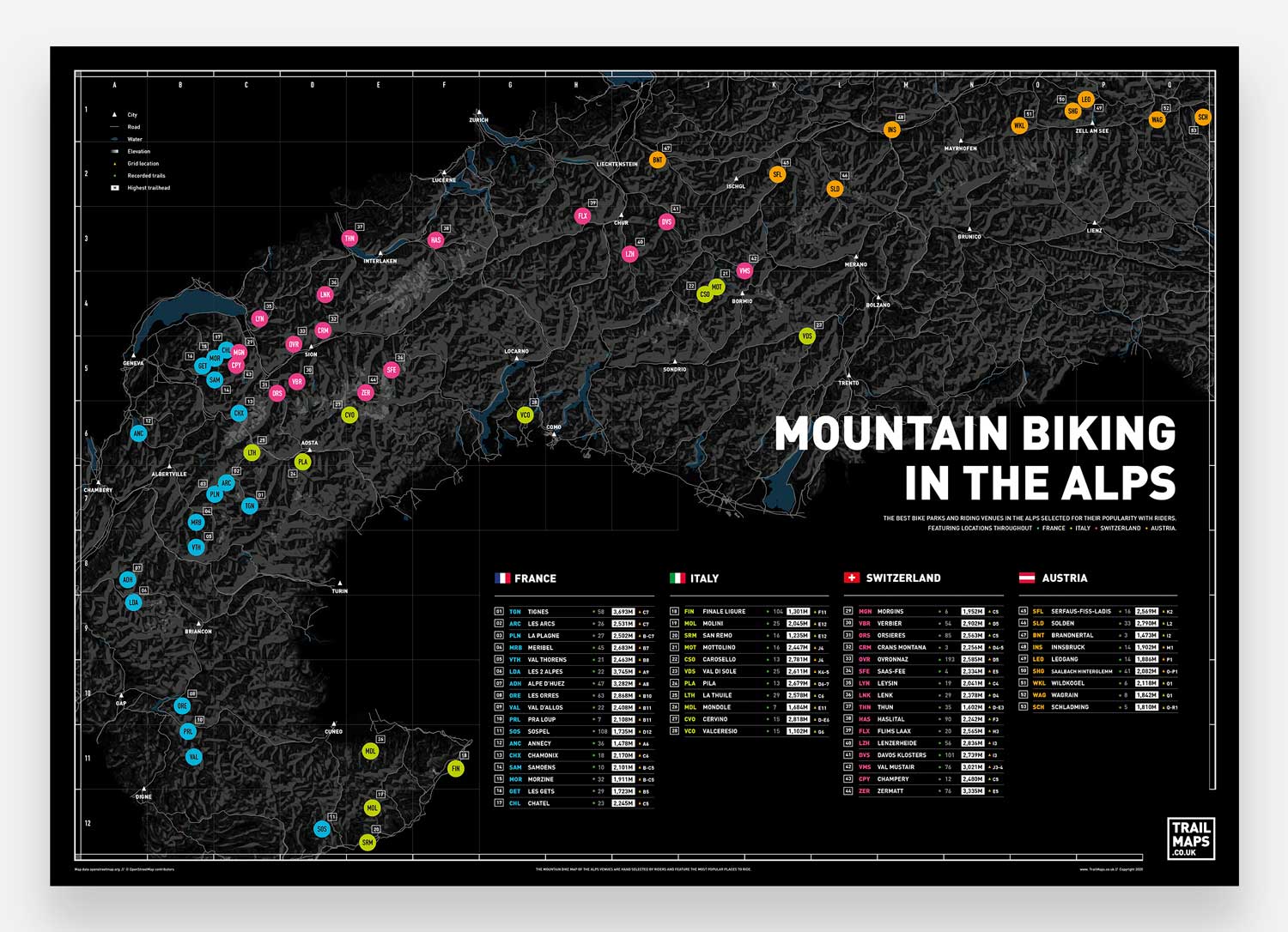 Mountain Bike Map of the Alps - TrailMaps.co.uk
