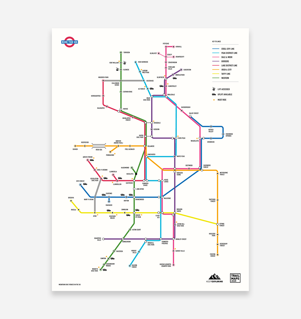 Mountain Bike Map of Britain - White - TrailMaps