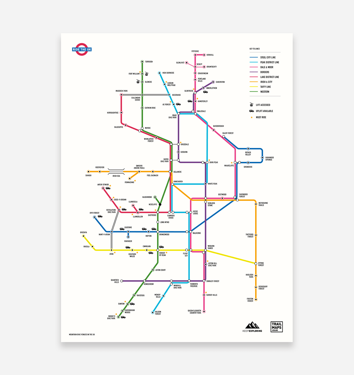 Mountain Bike Map of Britain - White - TrailMaps