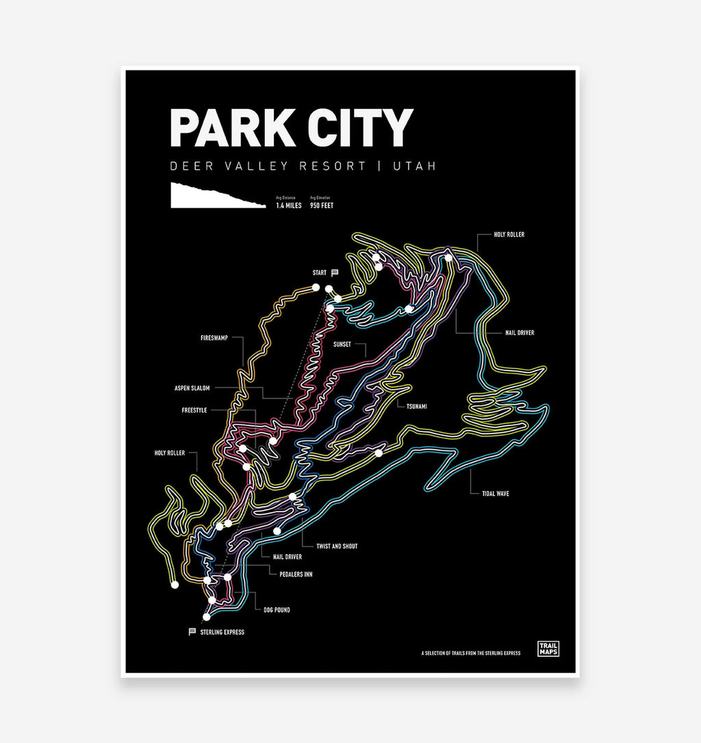 Park City Utah Deer Valley Resort Mountain Bike Art Print - TrailMaps