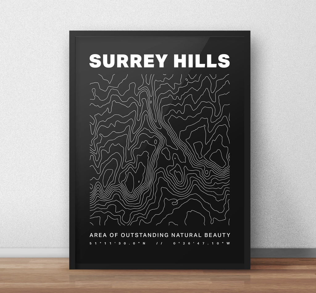 Surrey Hills AONB Contours Art Print - TrailMaps