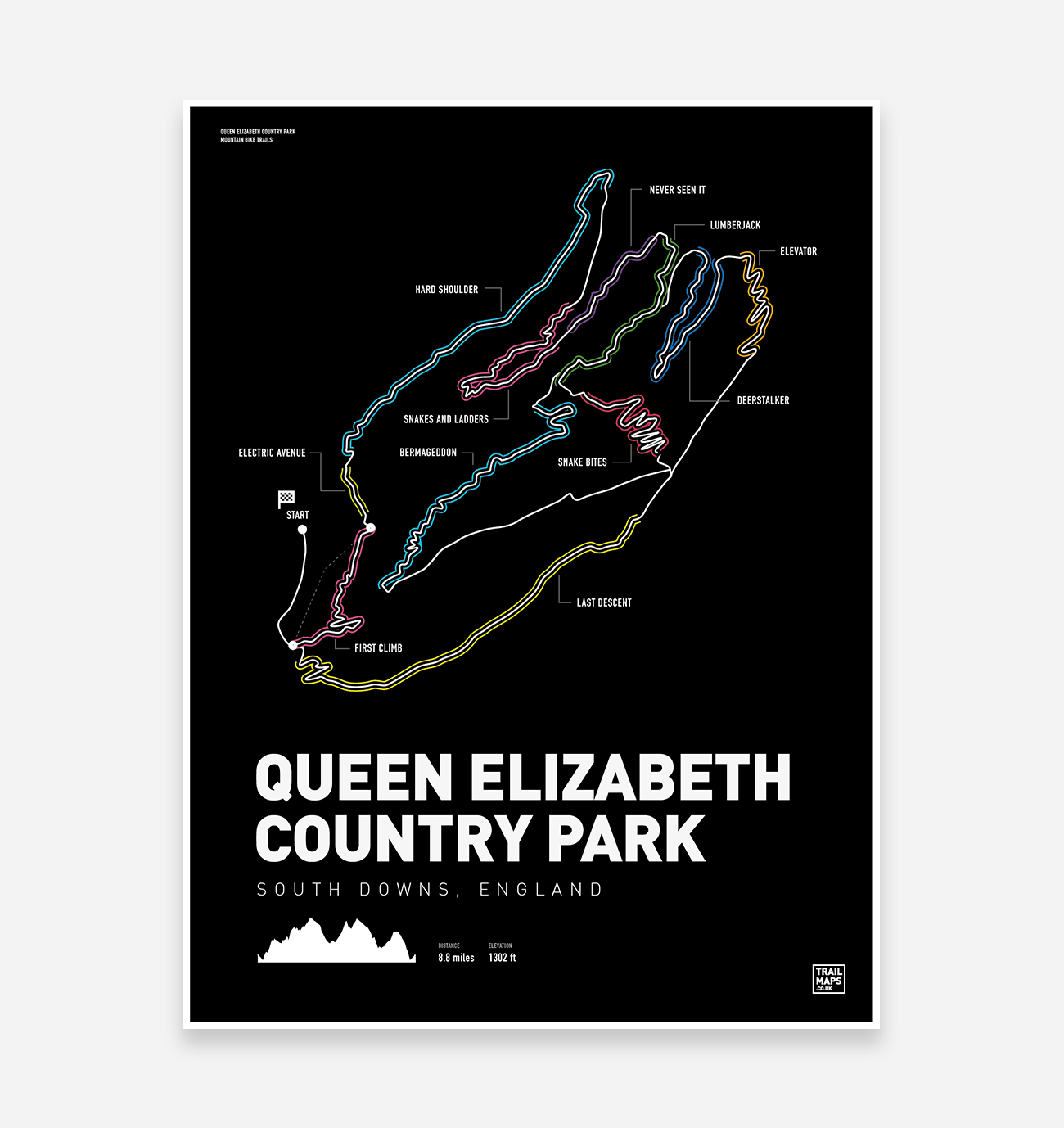 Queen Elizabeth Country Park Art Print - TrailMaps.co.uk