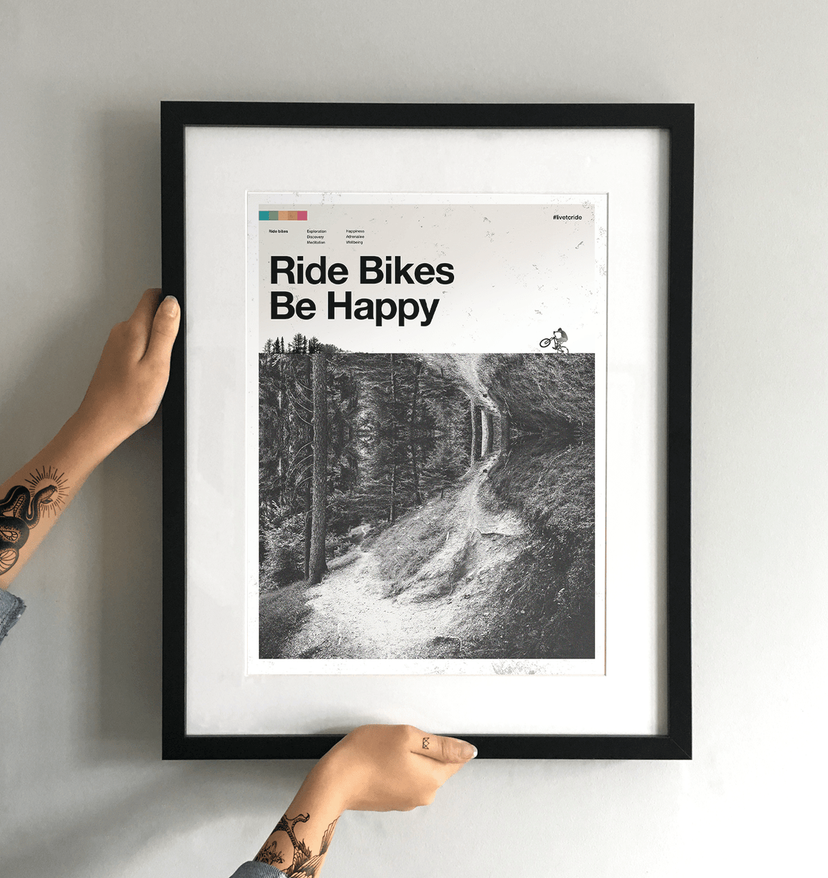 Ride Bikes Be Happy Art Print - TrailMaps.co.uk