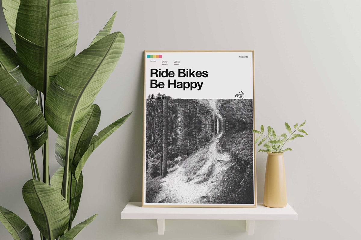 Ride Bikes Be Happy Art Print - TrailMaps