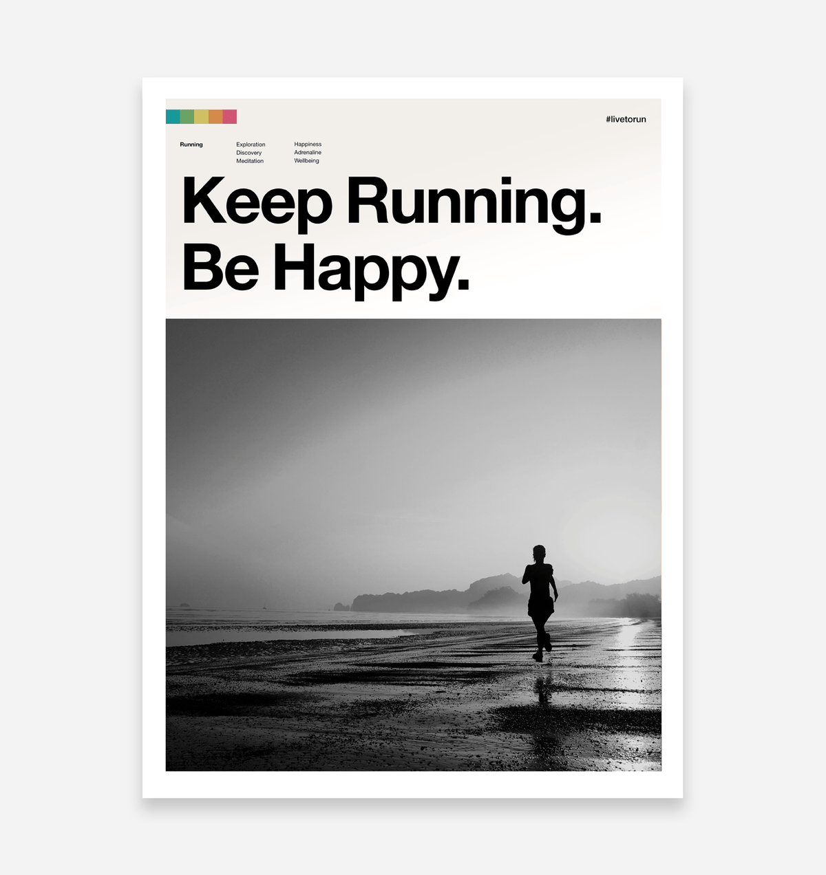Keep Running Be Happy - Art Print for Runners - TrailMaps