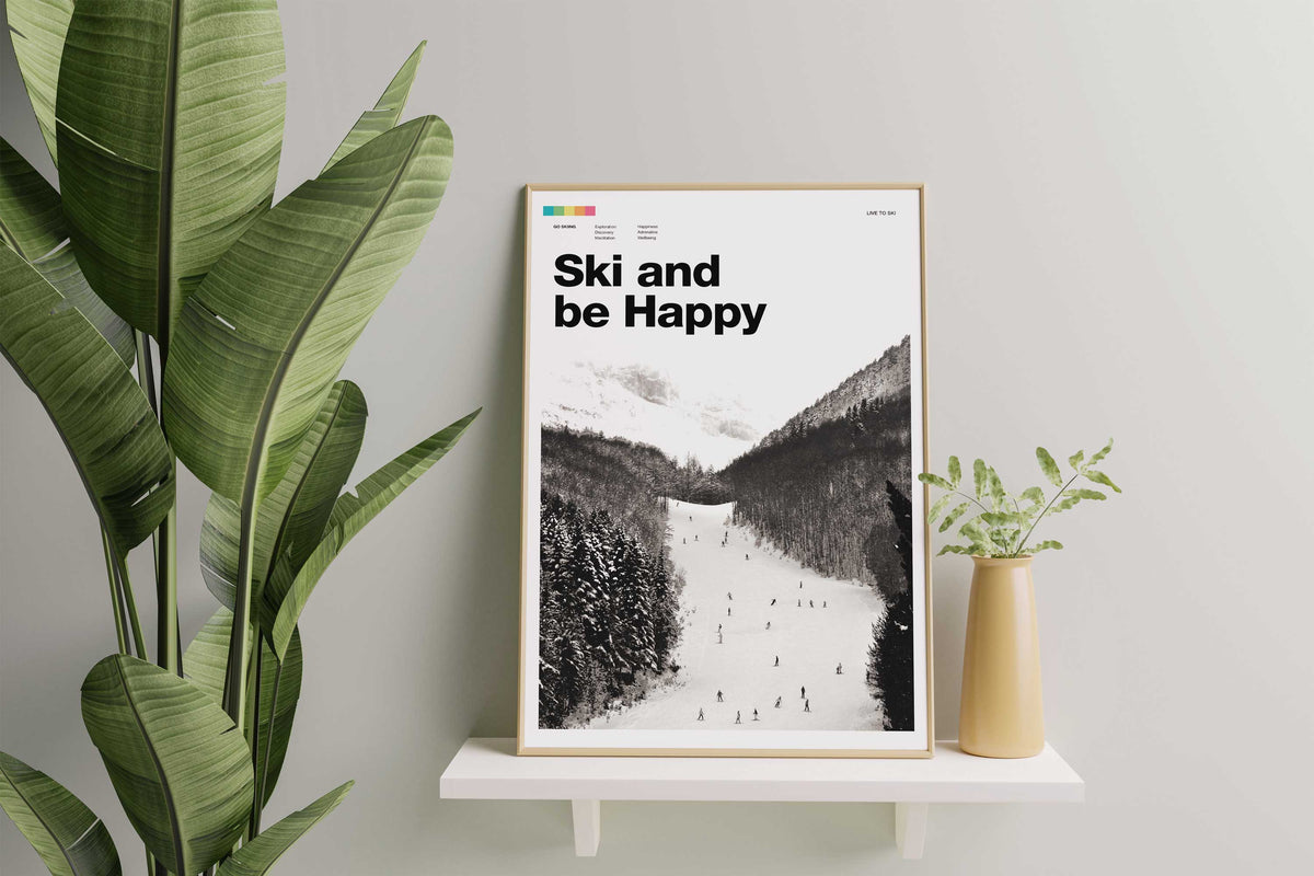 Ski and Be Happy Art Print - TrailMaps