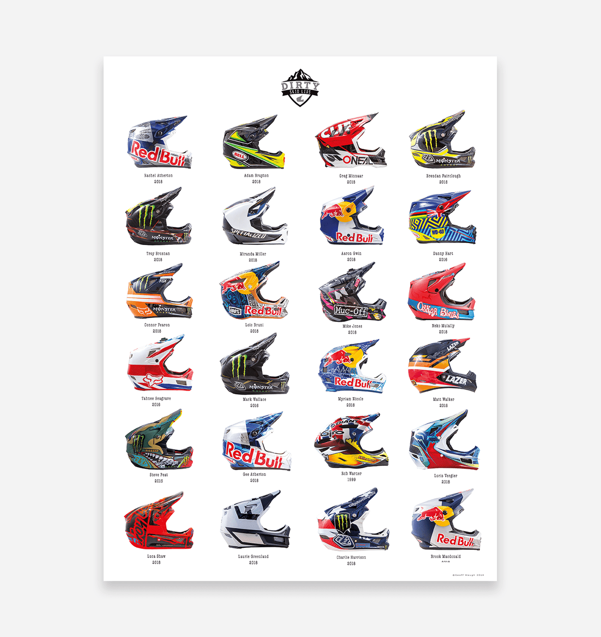 Skid Lids' Mountain Bike Helmets Art Print - TrailMaps