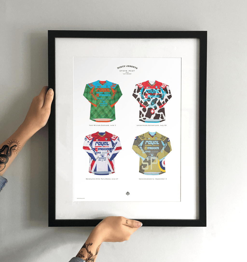 Steve Peat' Mountain Bike Jerseys Art Print - TrailMaps