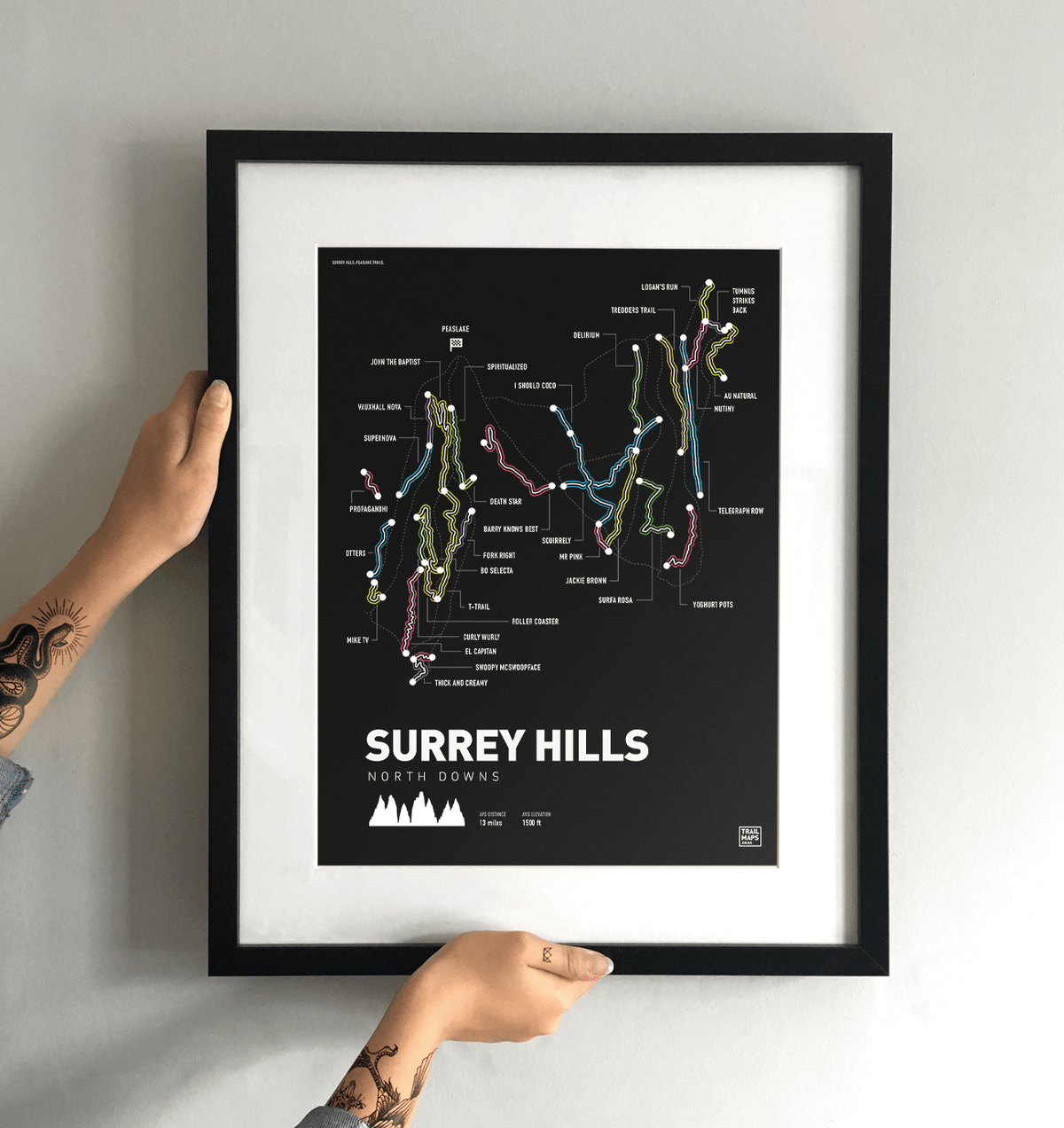 Surrey Hills MTB Art Print - TrailMaps